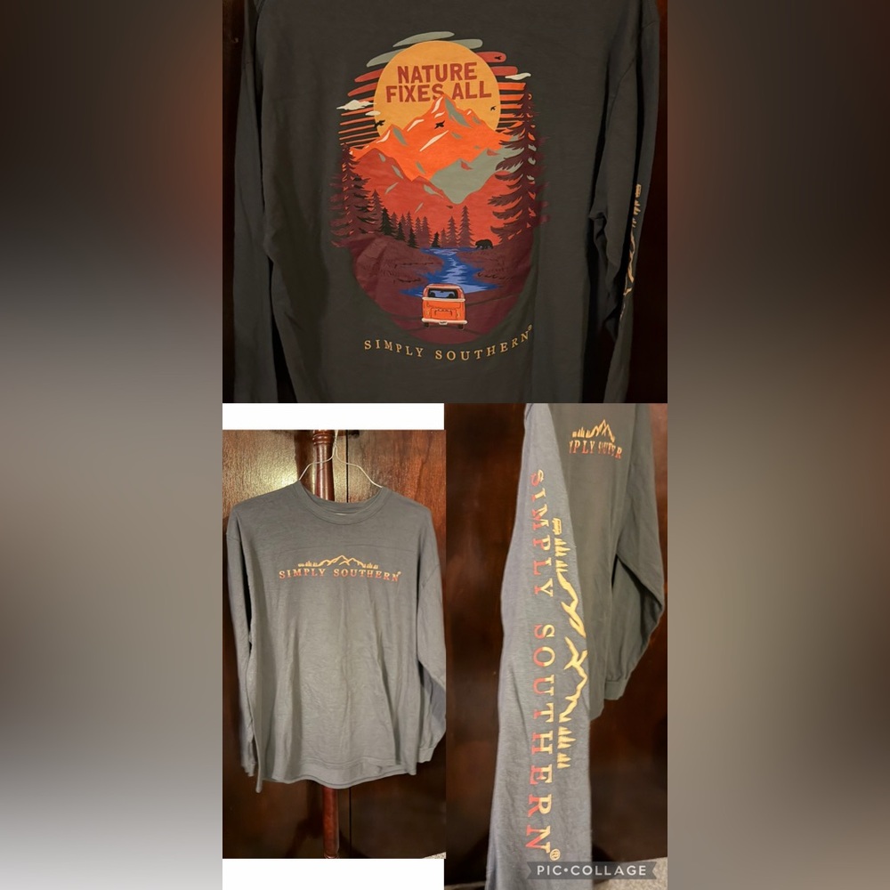 Simply Southern Charcoal Long Sleeve Tee with Scenic Graphic